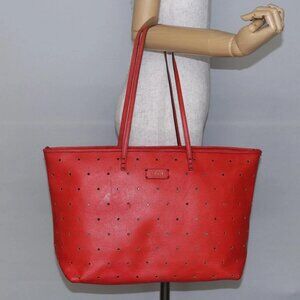 FENDI Tote Bag Punching Leather Orange Gold Auth